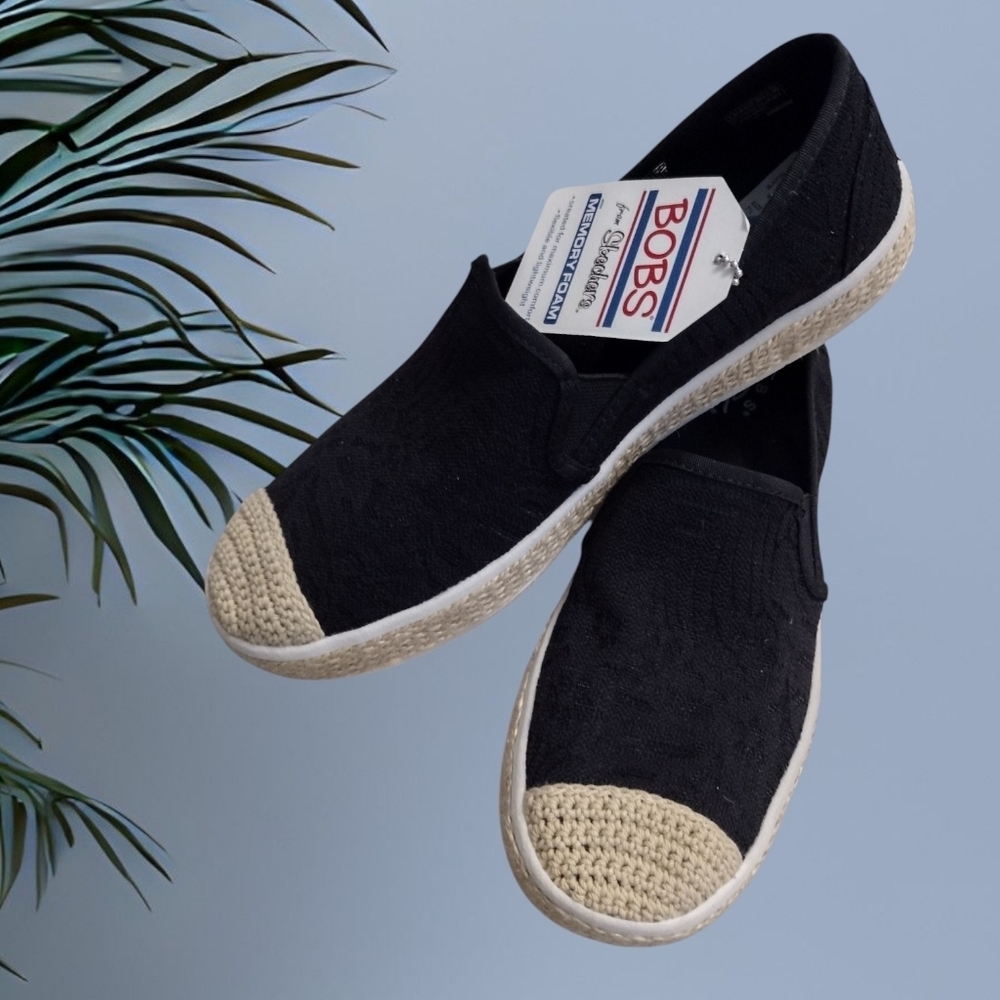 Nwt Bob's Skechers Black and Tan Slip-On Loafers Sz 7.5 - Picture 2 of 5